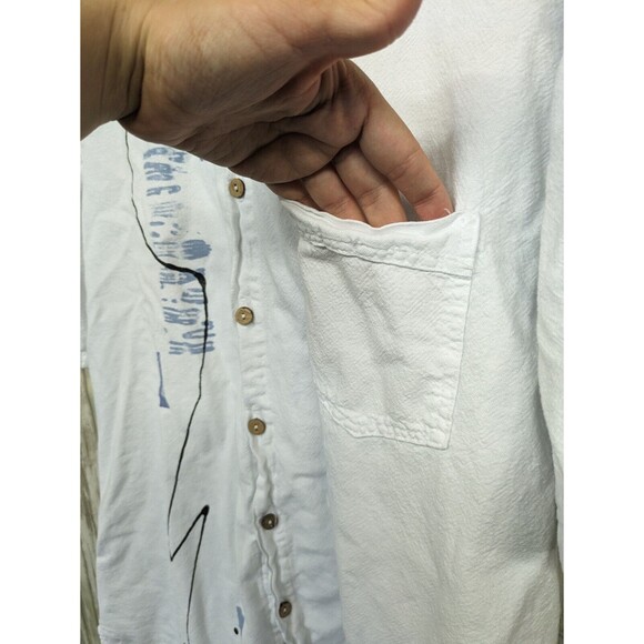 Expressions By Leslie Women's Art Wear 100% Cotton Short Sleeve Button Down Top - Picture 3 of 12